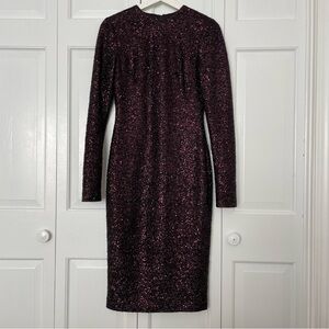 Purple sequin Badgley Mischka long sleeve midi dress size 0